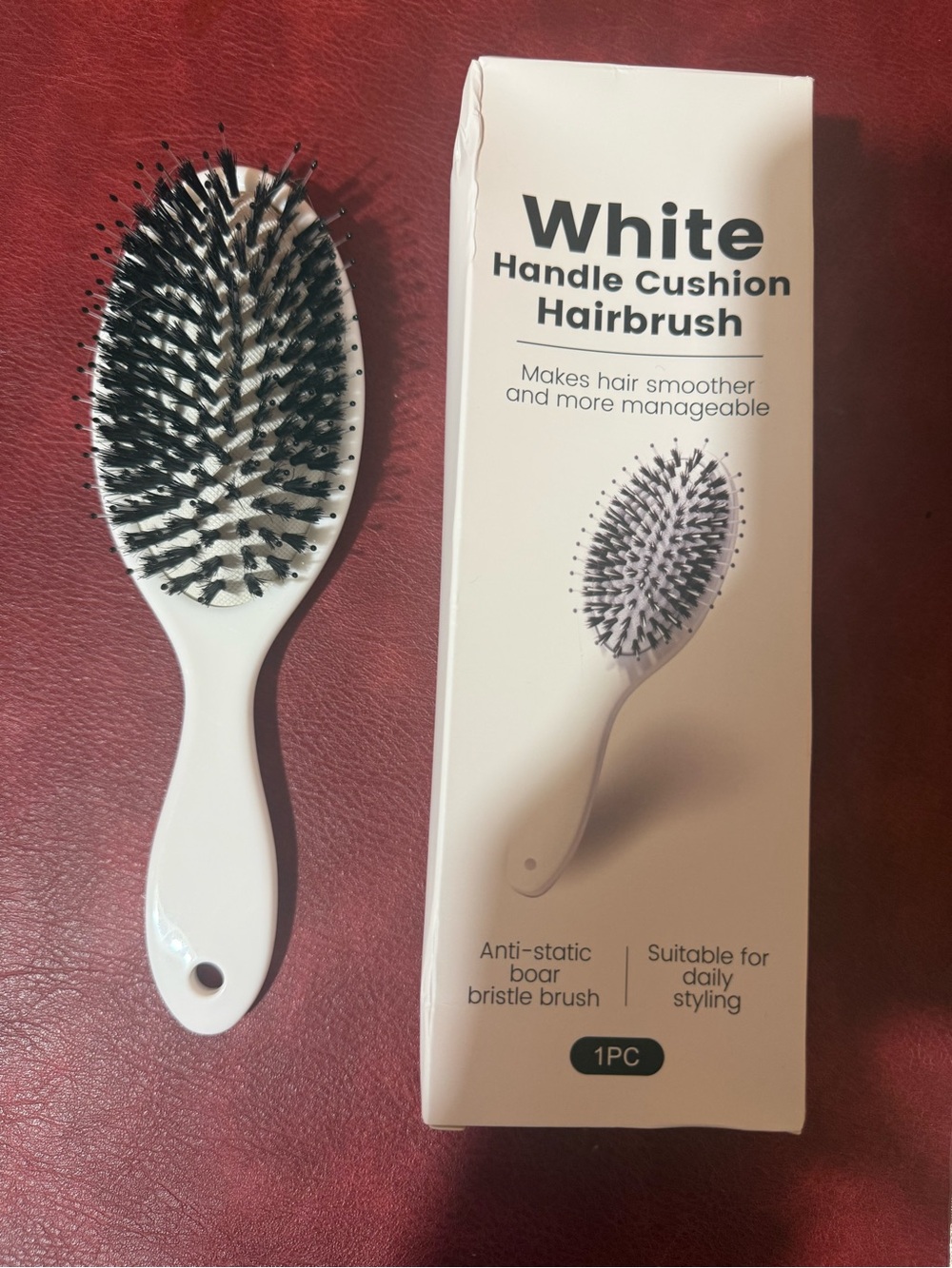 Anti-Static Cushion Boar Bristle Hairbrush White Handle Plastic Oval Unisex